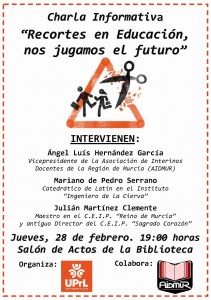 AIDMUR PARTICIPARÁ EN UNA CHARLA SOBRE RECORTES EN EDUCACIÓN EN LIBRILLA EL PRÓXIMO JUEVES 28 DE FEBRERO.
