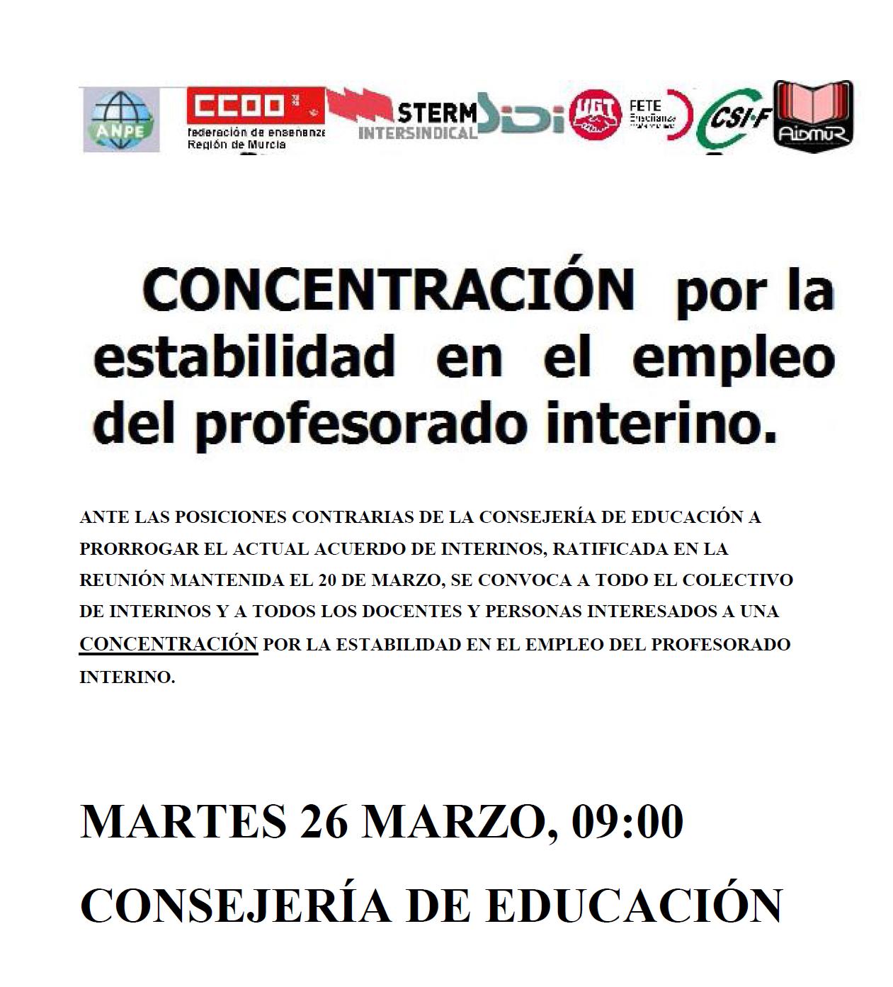 CONCENTRACIÓN por la ESTABILIDAD en el EMPLEO del colectivo INTERINO